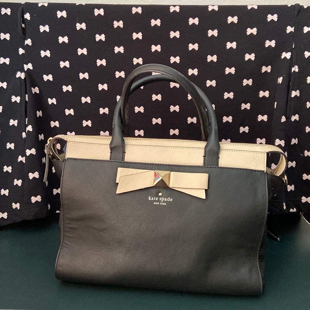 Kate Spade - large colorblock satchel in black and beige